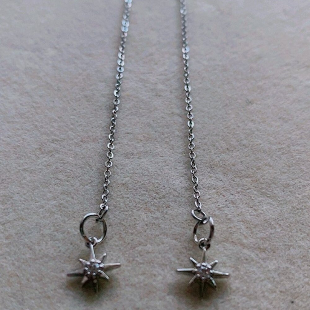 Handmade Silver North Star Threader Earrings